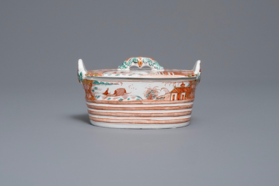 A Dutch Delft dor&eacute; butter tub and cover, 18th C.